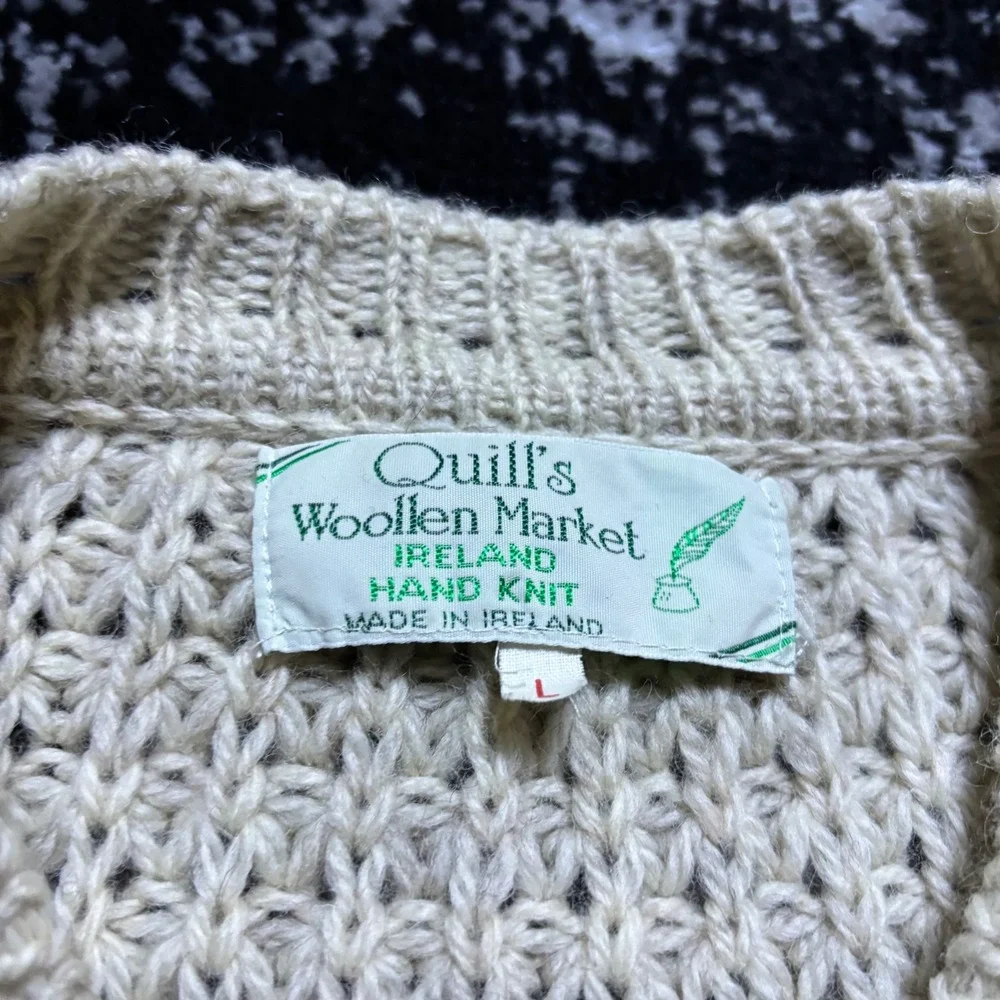 Vintage Quills Woollen Market Ireland Hand Knit Wool Cardigan Sweater L Unisex